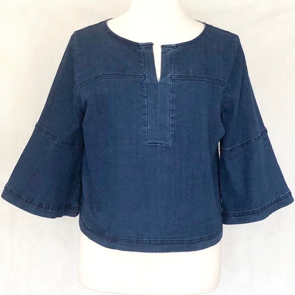 Eloquii Flare Sleeve Dark Indigo Denim Top - Picture 2 of 8